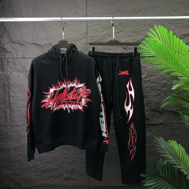 Hellstar Hoodie and Joggers Set Flame Graphic