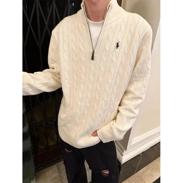 Polo Ralph Lauren Cable Knit Quarter-Zip Sweater Ivory