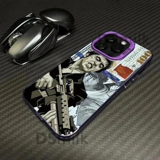 Phone Case Graphic Print with Dollar Bill and Illustration