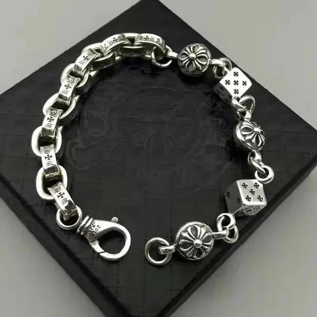 Chrome Hearts Dice Link Bracelet Silver Dice and Cross Links