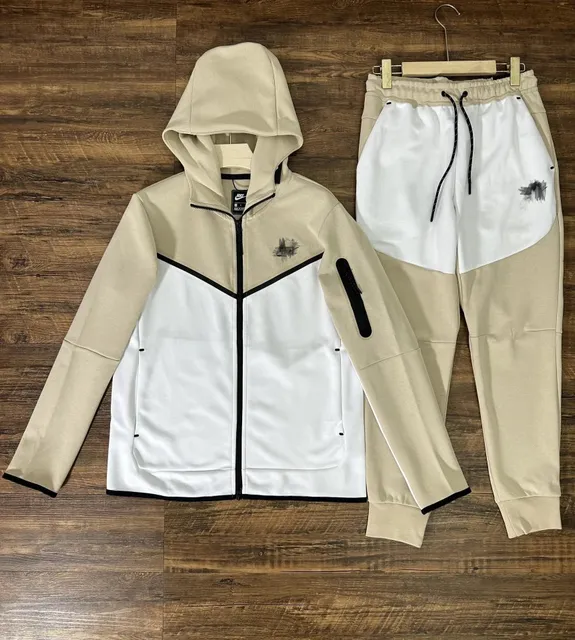 Nike Tech Fleece Hoodie and Joggers Beige/White Colorblock