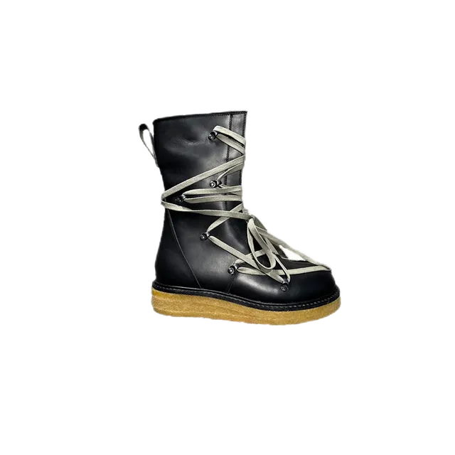 Rick Owens Drkshdw Lace-Up Boot Black Leather with Grey Laces