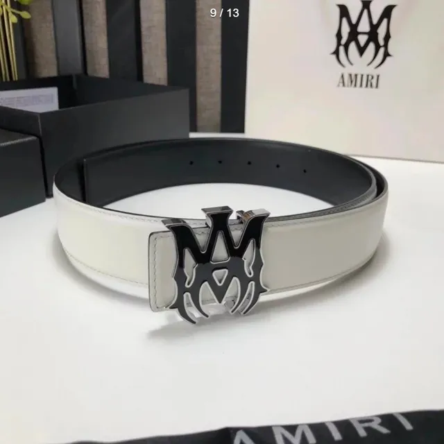 Amiri Logo Buckle Belt White with Black Logo