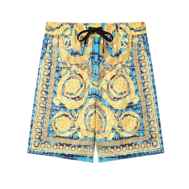 Versace Baroque Print Shorts Gold Medusa Motif