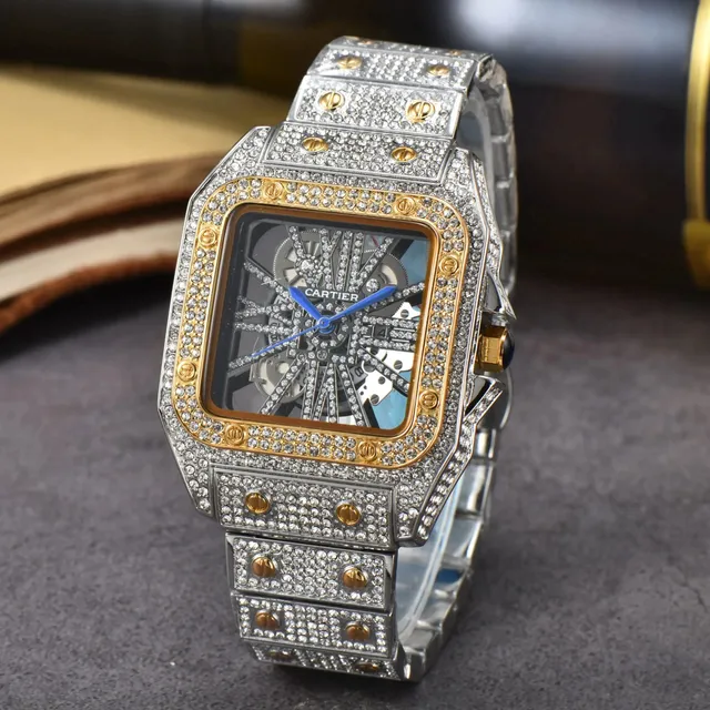 Santos De Cartier Skeleton Dial with Pave Diamonds