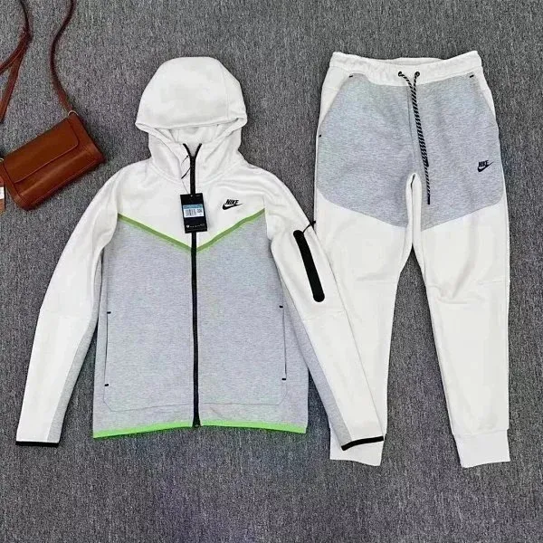 Nike Tech Fleece Hoodie and Joggers White/Grey/Neon Green