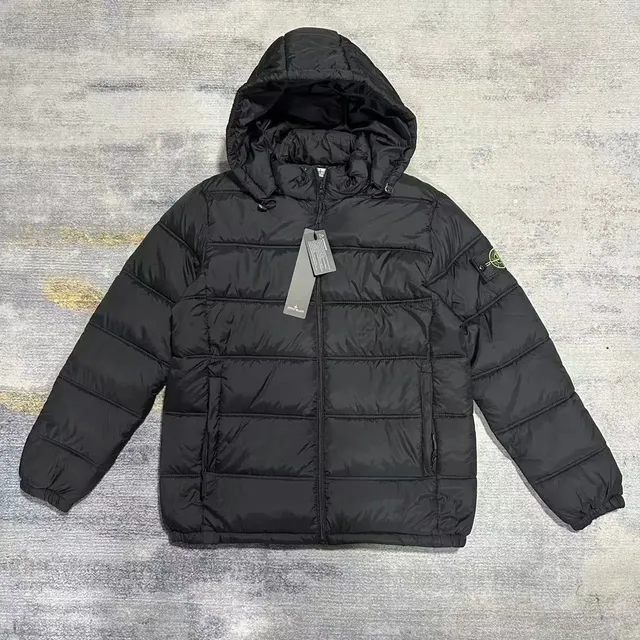 Stone Island Quilted Hooded Jacket Black