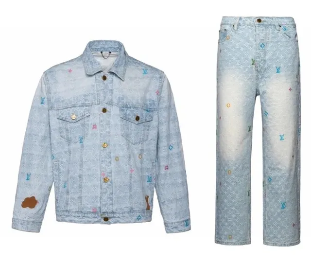 Louis Vuitton Denim Jacket and Jeans Set Monogram Print with Embroidered Accents