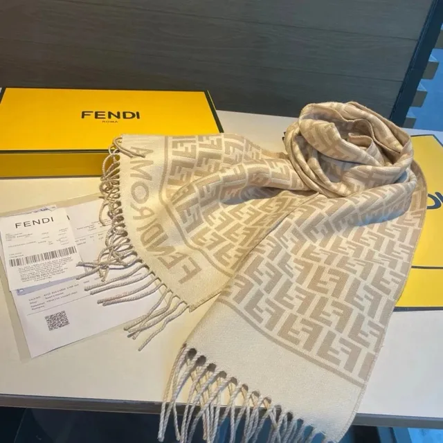 Fendi FF Logo Scarf Beige and Cream