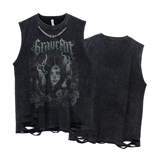 Sleeveless Tank Top Gothic Skull Print