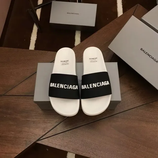 Balenciaga Logo Slide Black and White