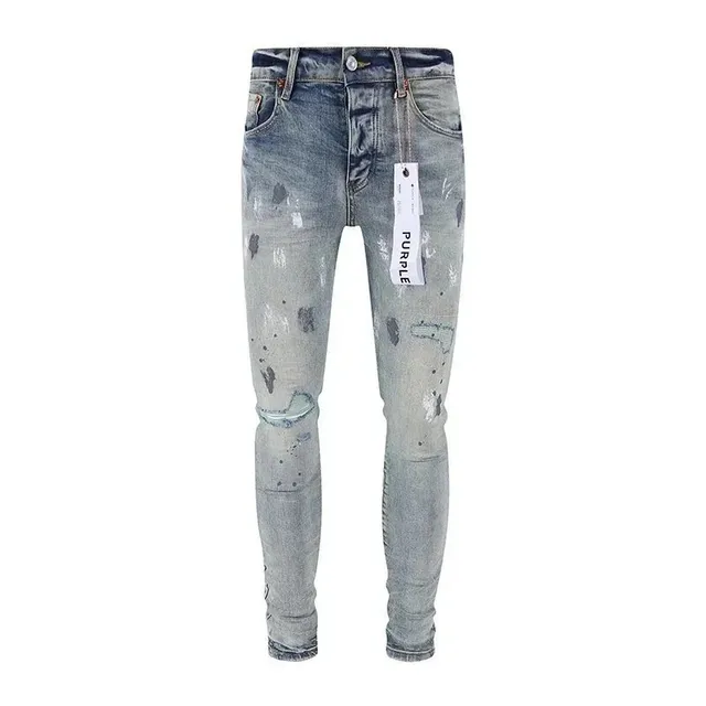 Purple Brand Slim Fit Jeans Distressed Paint-Splatter Wash
