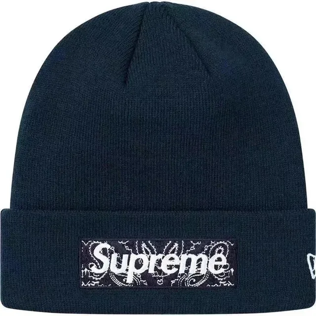Supreme × New Era Beanie Paisley Box Logo