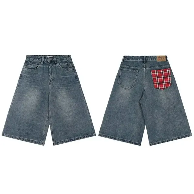 Levi's Wide-Leg Denim Shorts Red Plaid Patch