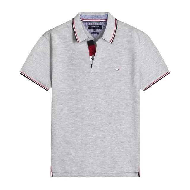 Tommy Hilfiger Polo Shirt Heather Grey with Striped Trim