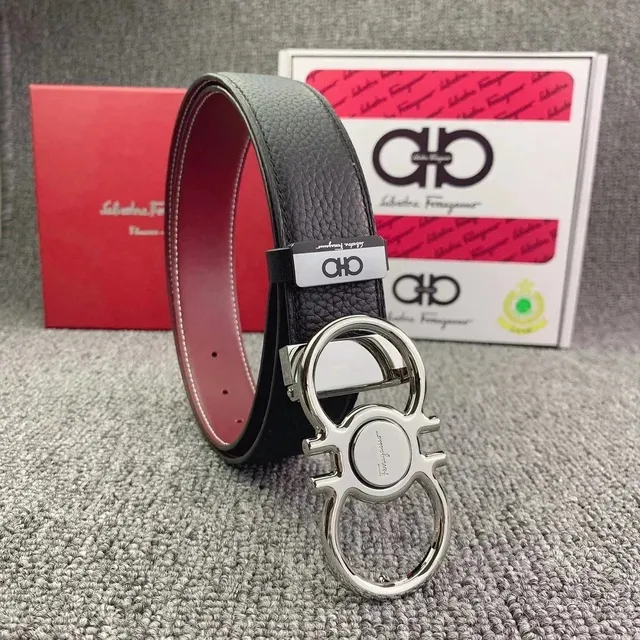 Ferragamo Gancini Belt Two-Tone Leather