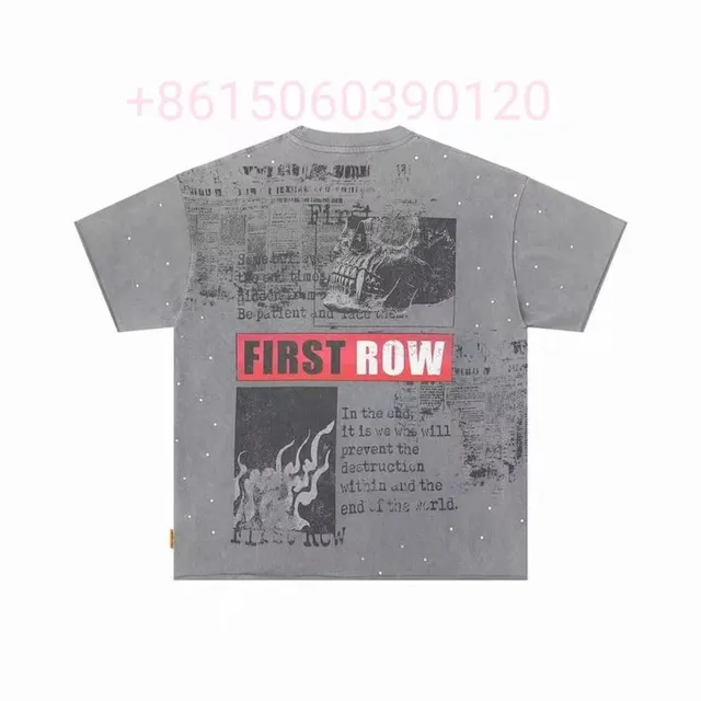 First Row Graphic Tee Newspaper Print with Skull