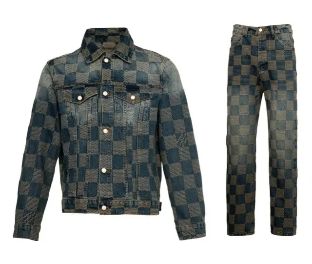 Louis Vuitton Checkered Denim Set Patchwork Chessboard