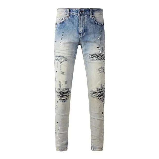 Distressed Slim Fit Jeans Bleached Paint-Splatter