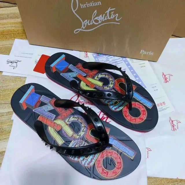 Christian Louboutin Flip-Flop Multicolor Logo Print