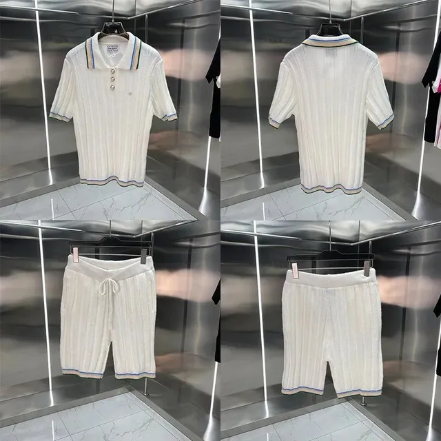 Balenciaga Ribbed Knit Set White with Blue Trim