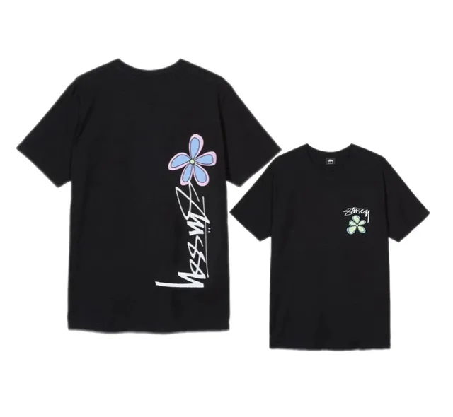 Stüssy Flower Tee Black with Floral Graphic