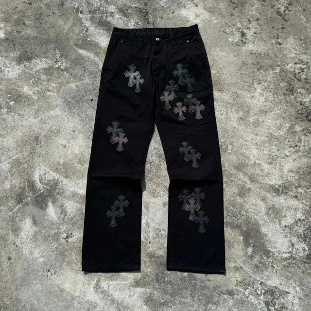 Chrome Hearts Cross Patch Jeans Multi Cross Embroidery
