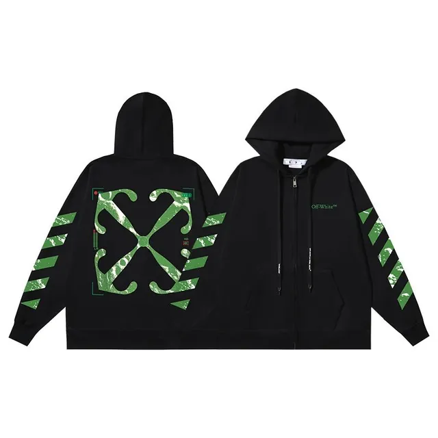 Off-White Zip-Up Hoodie Industrial Green Arrow Print
