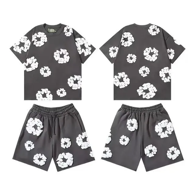 Gallery Dept. Floral Appliqué Set Grey with White 3D Floral