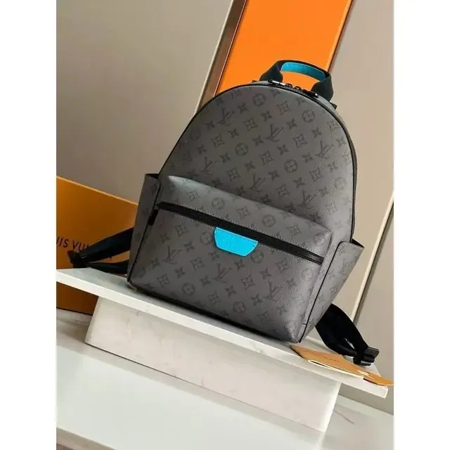 Louis Vuitton Monogram Canvas Backpack Grey with Turquoise Accent
