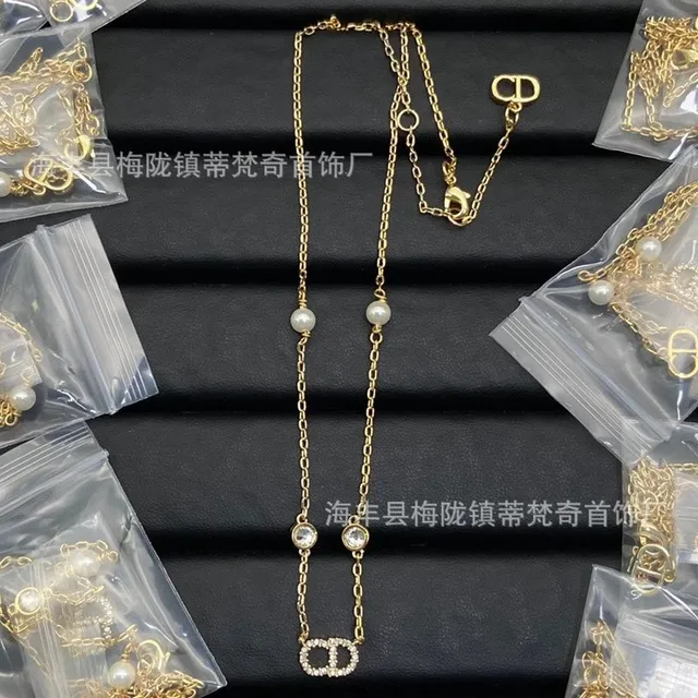 Dior CD Pearl Necklace Crystal and Pearl