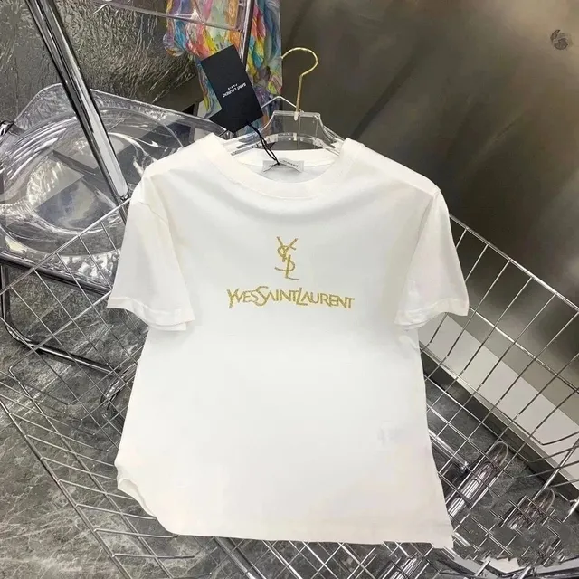 Saint Laurent Logo T-Shirt Gold Embroidered