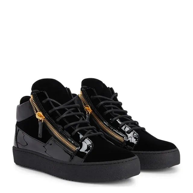 Giuseppe Zanotti High-Top Sneaker Velvet and Patent Leather with Gold Zip