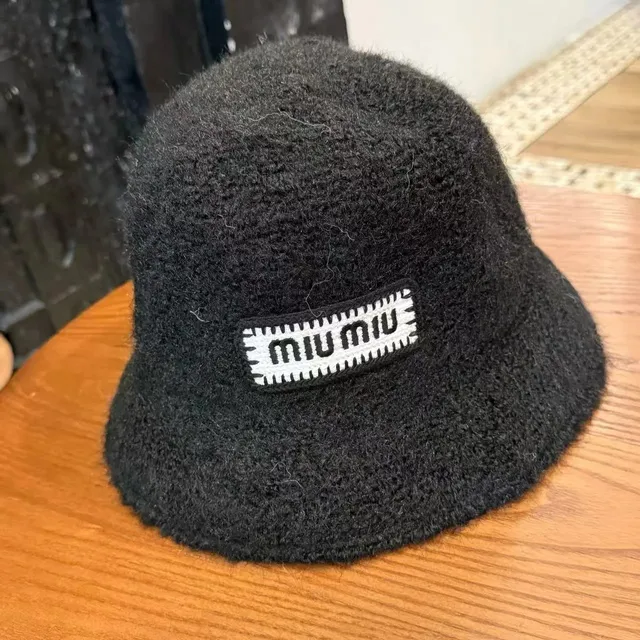 Miu Miu Bucket Hat Fuzzy Wool with Logo Patch
