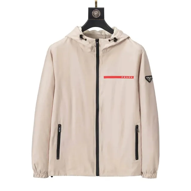 Prada Hooded Windbreaker Red Logo Tape
