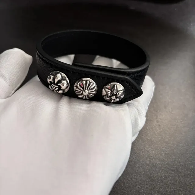 Chrome Hearts Leather Bracelet Triple Stud