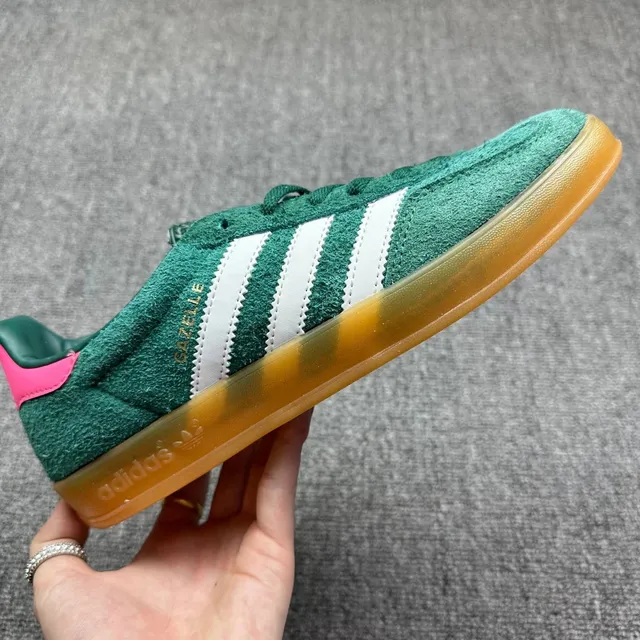 Adidas Gazelle Green with Pink Heel Tab