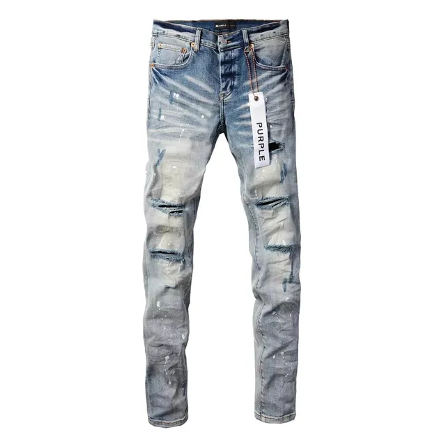 Purple Brand Distressed Slim Fit Jeans Paint-Splatter Wash