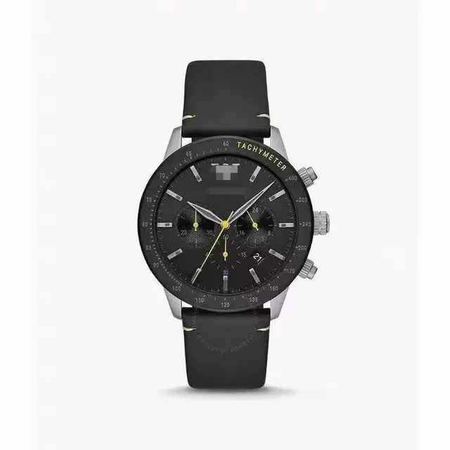 Chronograph Watch Black Dial with Yellow Accents