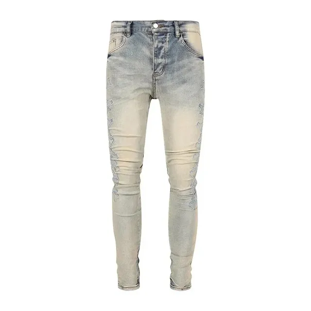 Slim Fit Jeans Distressed Embroidered