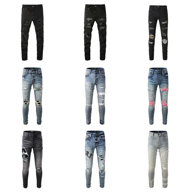 Amiri Distressed Slim Fit Jeans Destroyed Patchwork