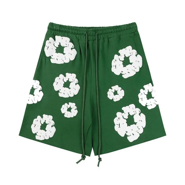 Denim Tears Scrunched Logo Shorts Green with White Scrunch Print