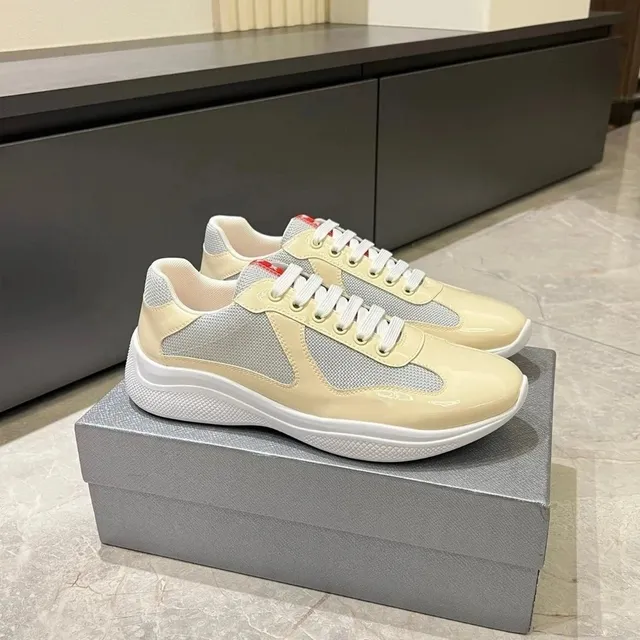 Prada Linea Rossa Sneaker Beige Mesh and Patent Leather