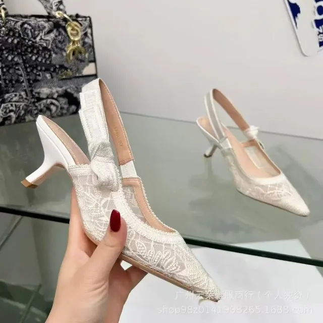 Dior Slingback Heel Lace Embroidered