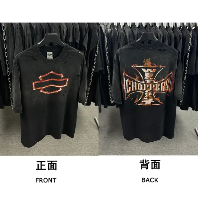 Chrome Hearts Distressed Graphic Tee Flame Cross Logo