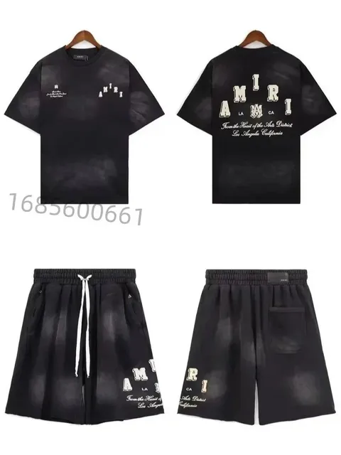 Amiri T-Shirt and Shorts Set Acid Wash Logo Print