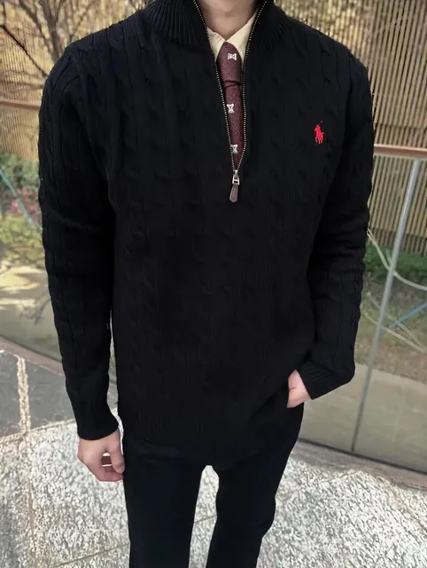 Polo Ralph Lauren Cable Knit Half-Zip Sweater Black