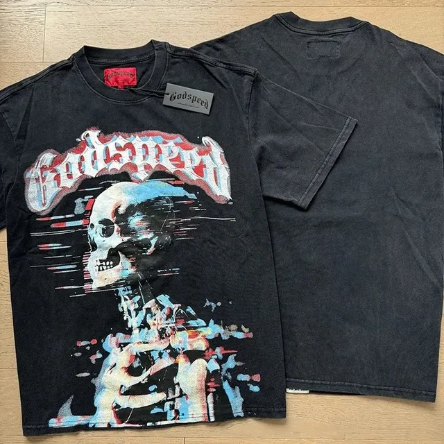 Godspeed Skull Graphic Tee Distressed Skull Print