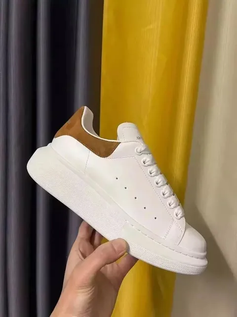 Alexander McQueen Oversized Sneaker White with Brown Suede Heel