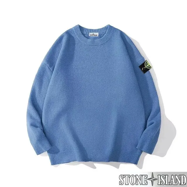 Stone Island Cotton Knit Sweater Solid Blue